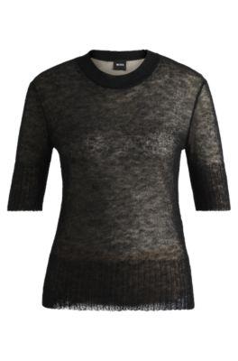 double-layer sweater in a textured-wool blend- patterned women's sweaters