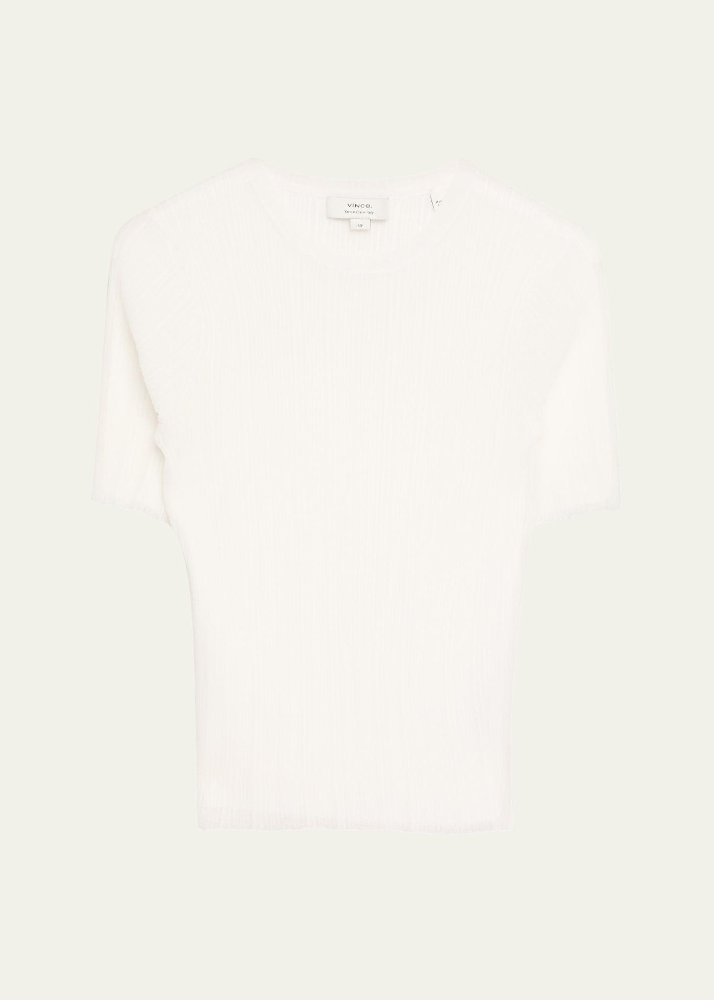 double-layered ribbed elbow-sleeve top