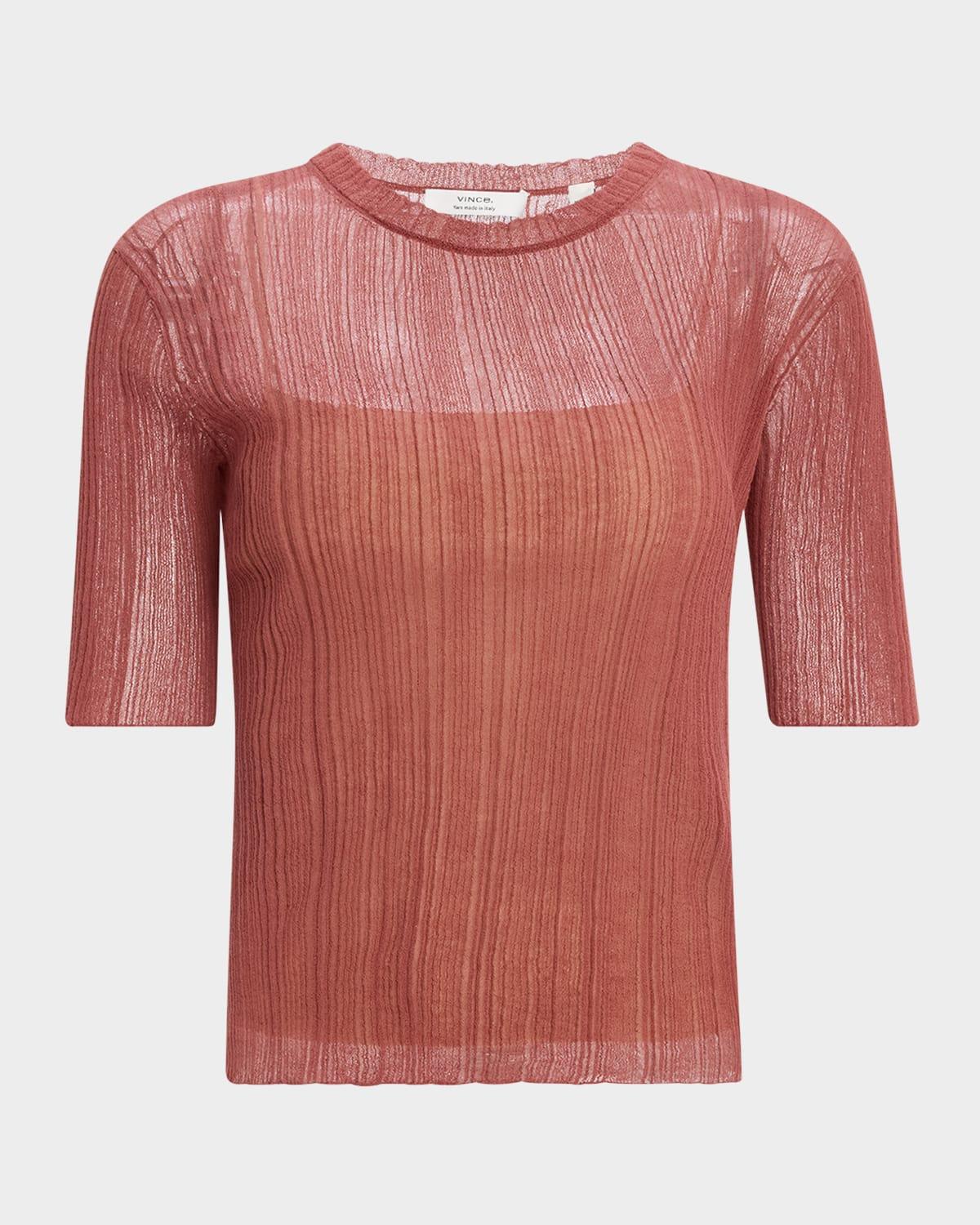 double-layered ribbed elbow-sleeve top