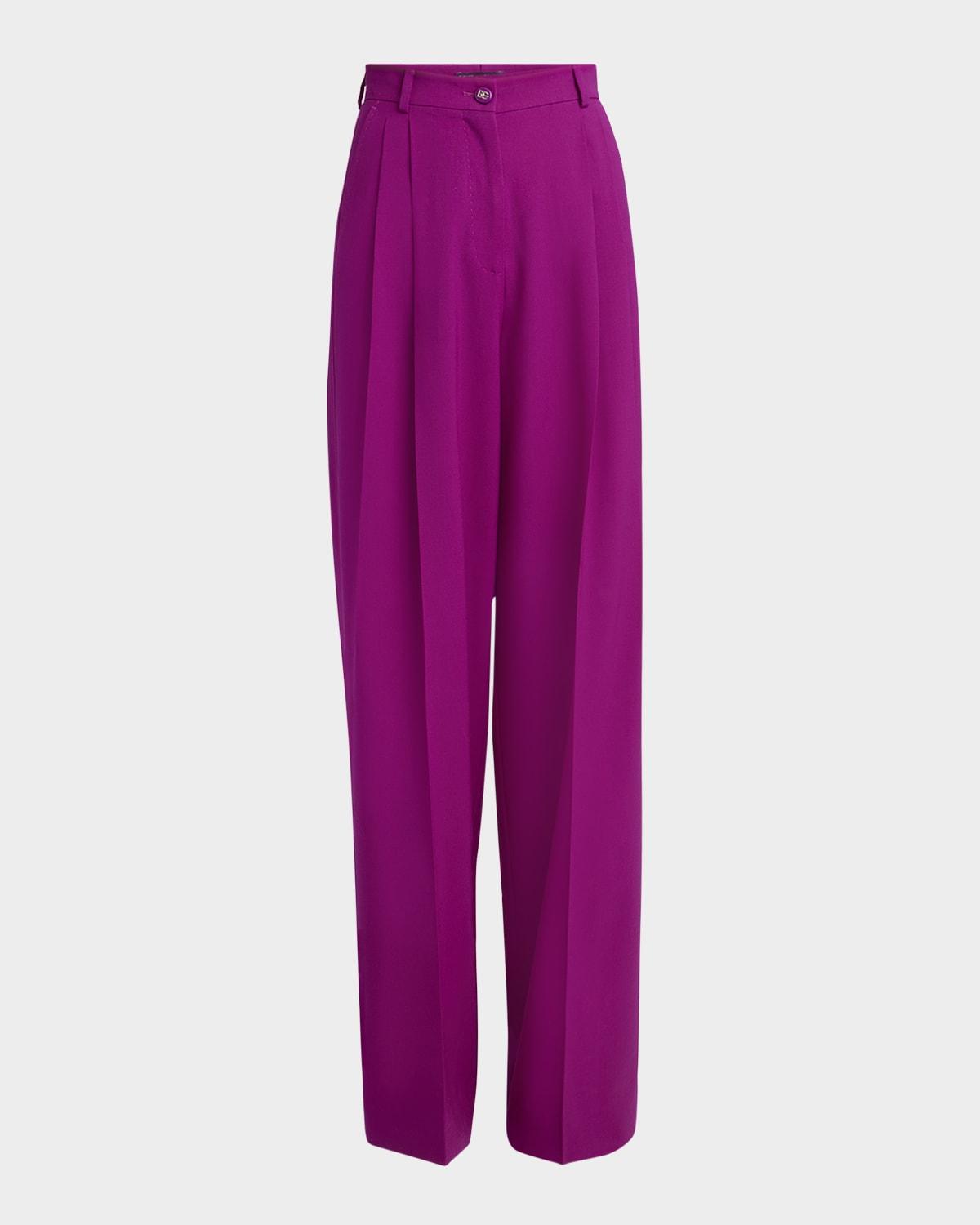 double-pleated straight-leg wool pants
