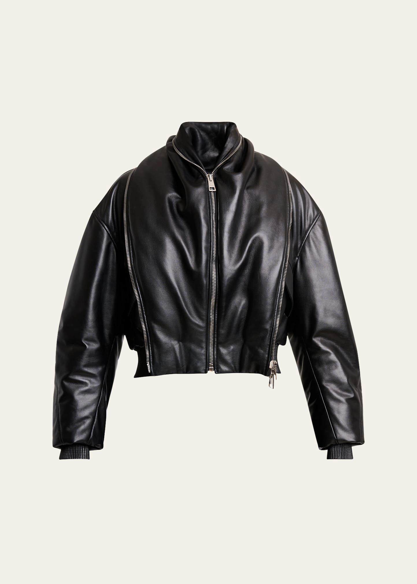 double shawl-collar leather crop bomber jacket