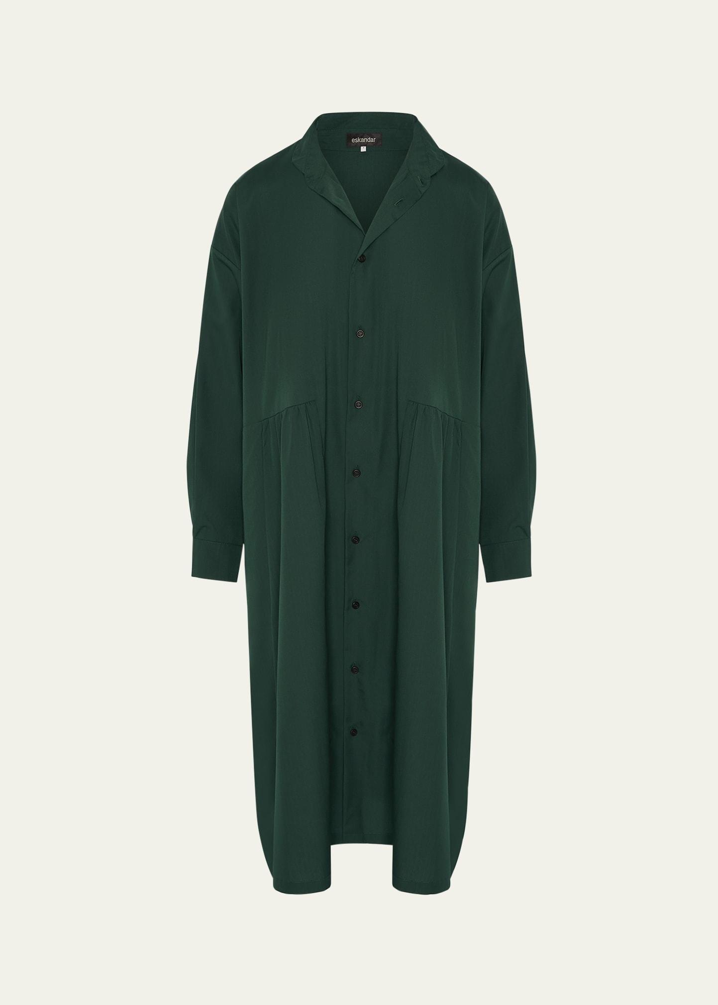 double stand collar midi shirtdress with pleated layer