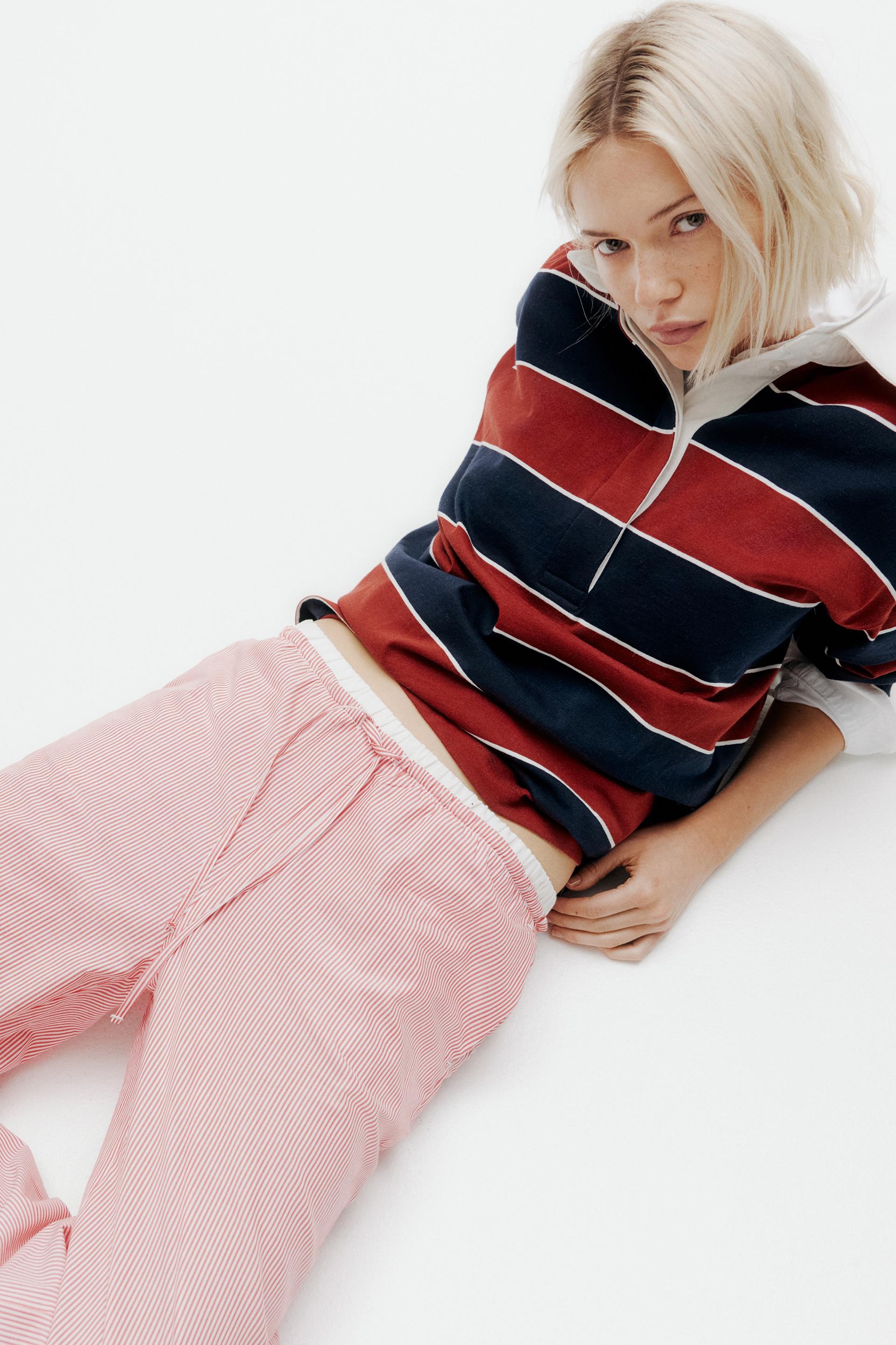 double-waistband poplin drawstring pants