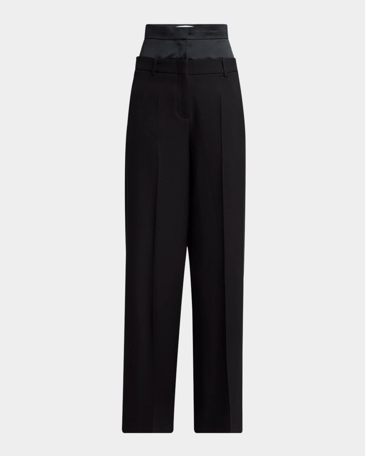double waistband wide-leg trousers