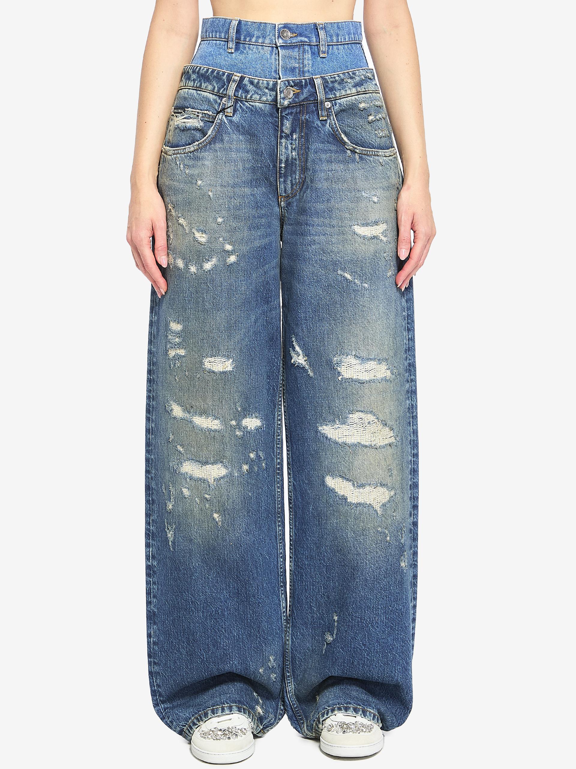 double wasited denim jeans
