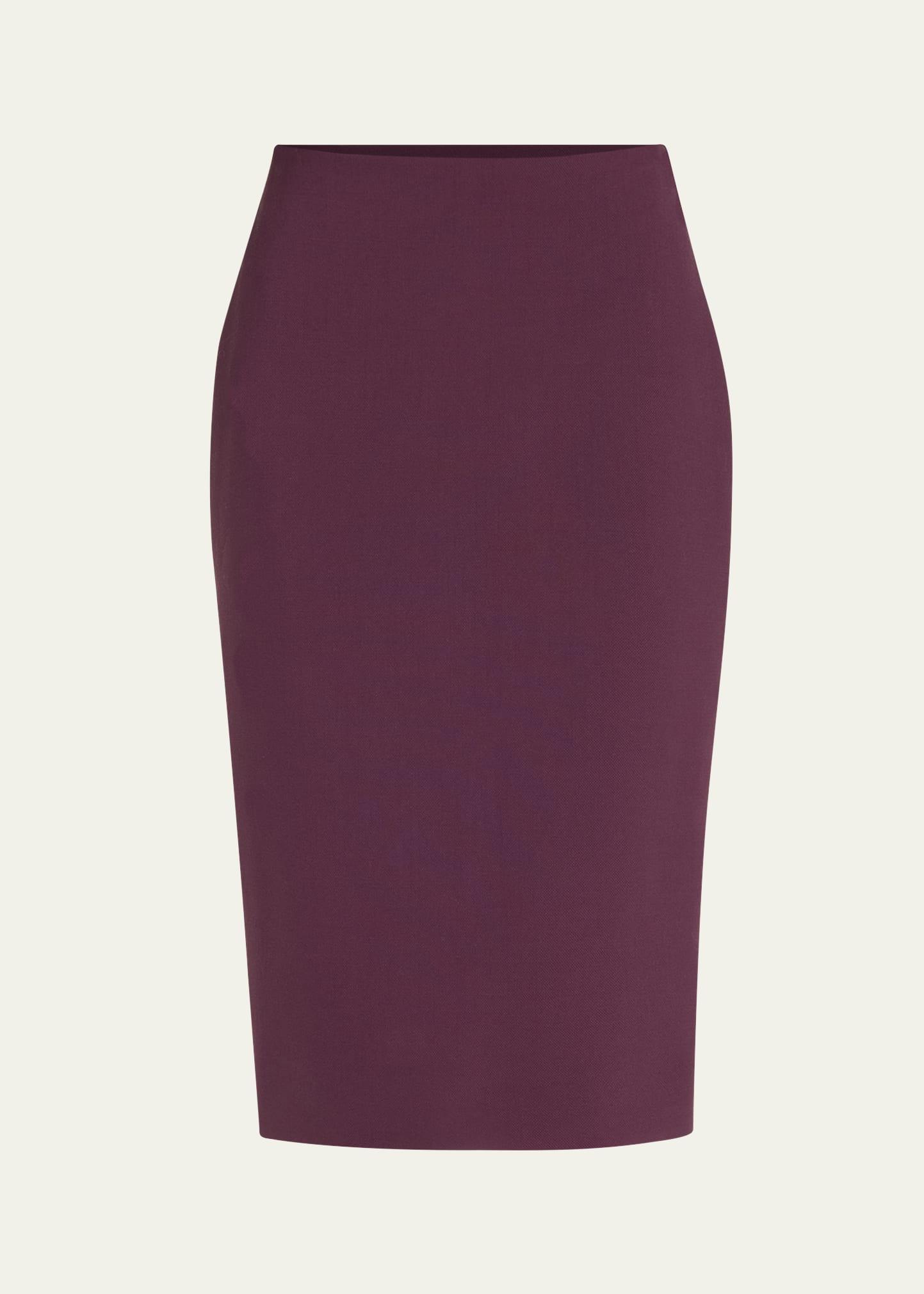 double wool crepe pencil midi skirt
