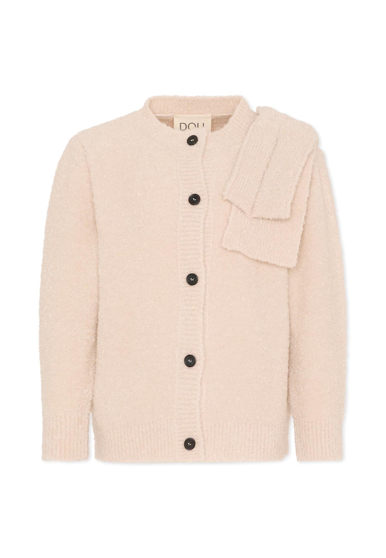 douuod beige cardigan for girl with bow
