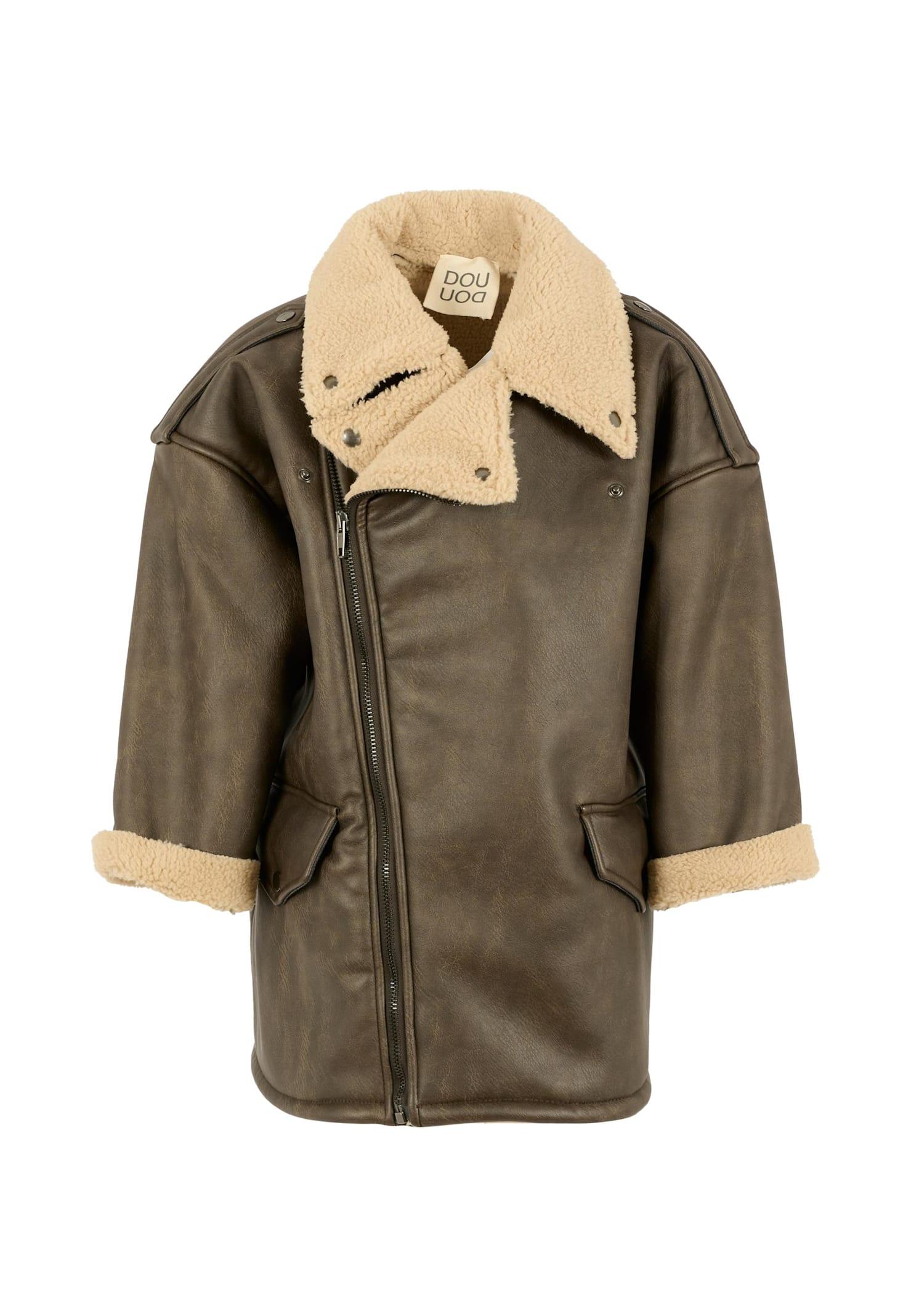 douuod brown jacket for girl with logo