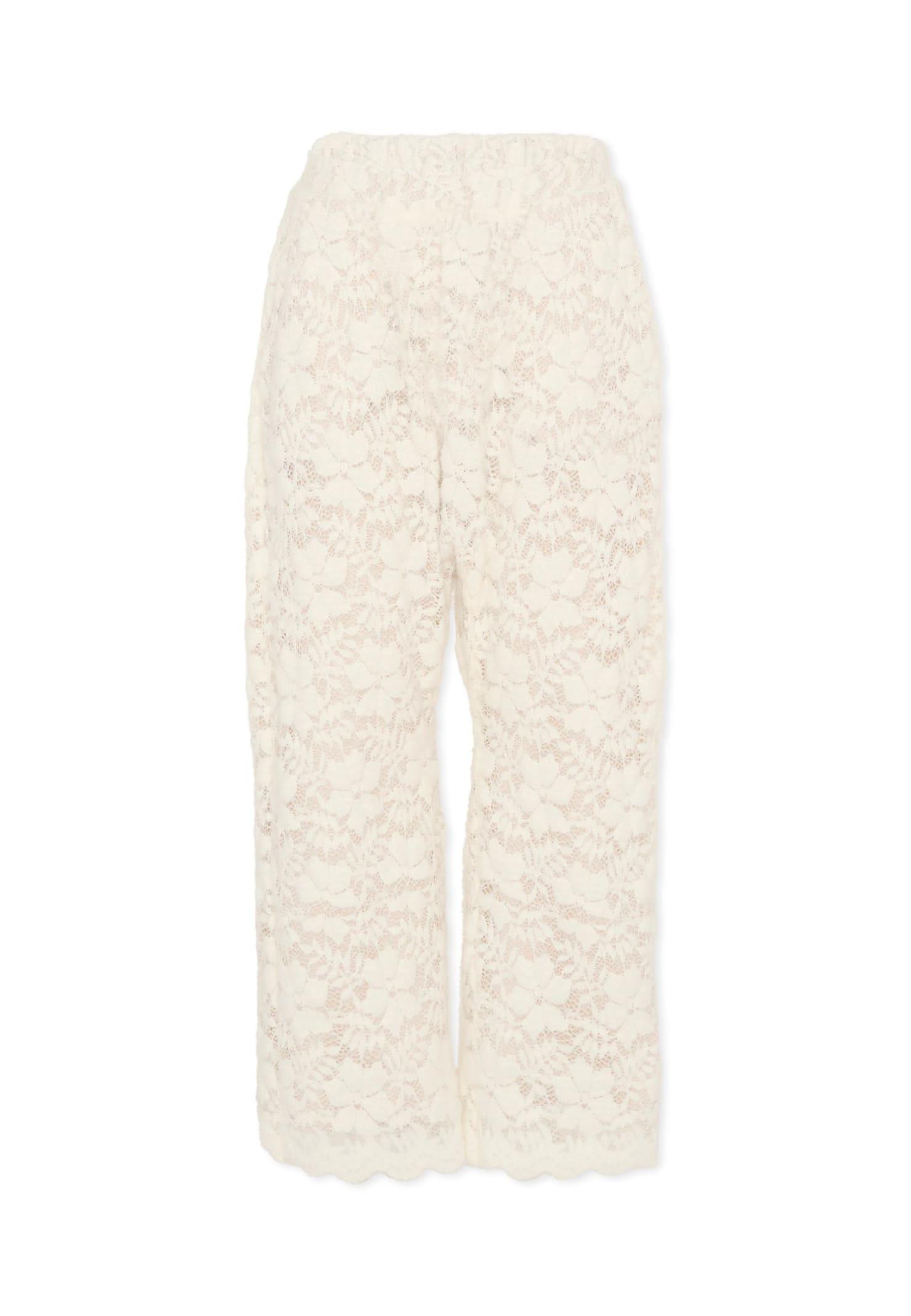 douuod ivory trousers for girl with floral motif