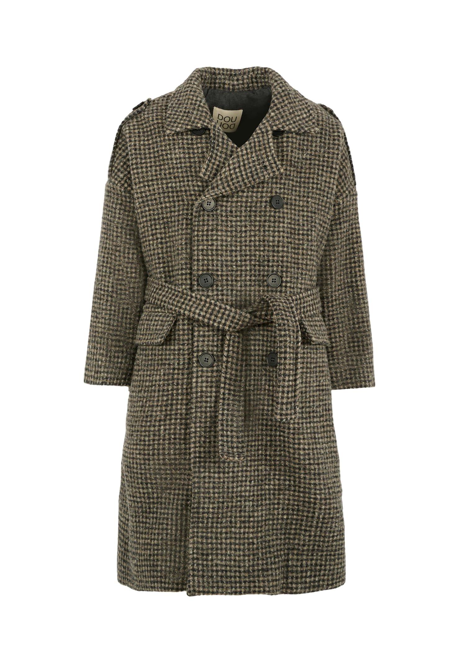 douuod oversized brown coat for girl with logo