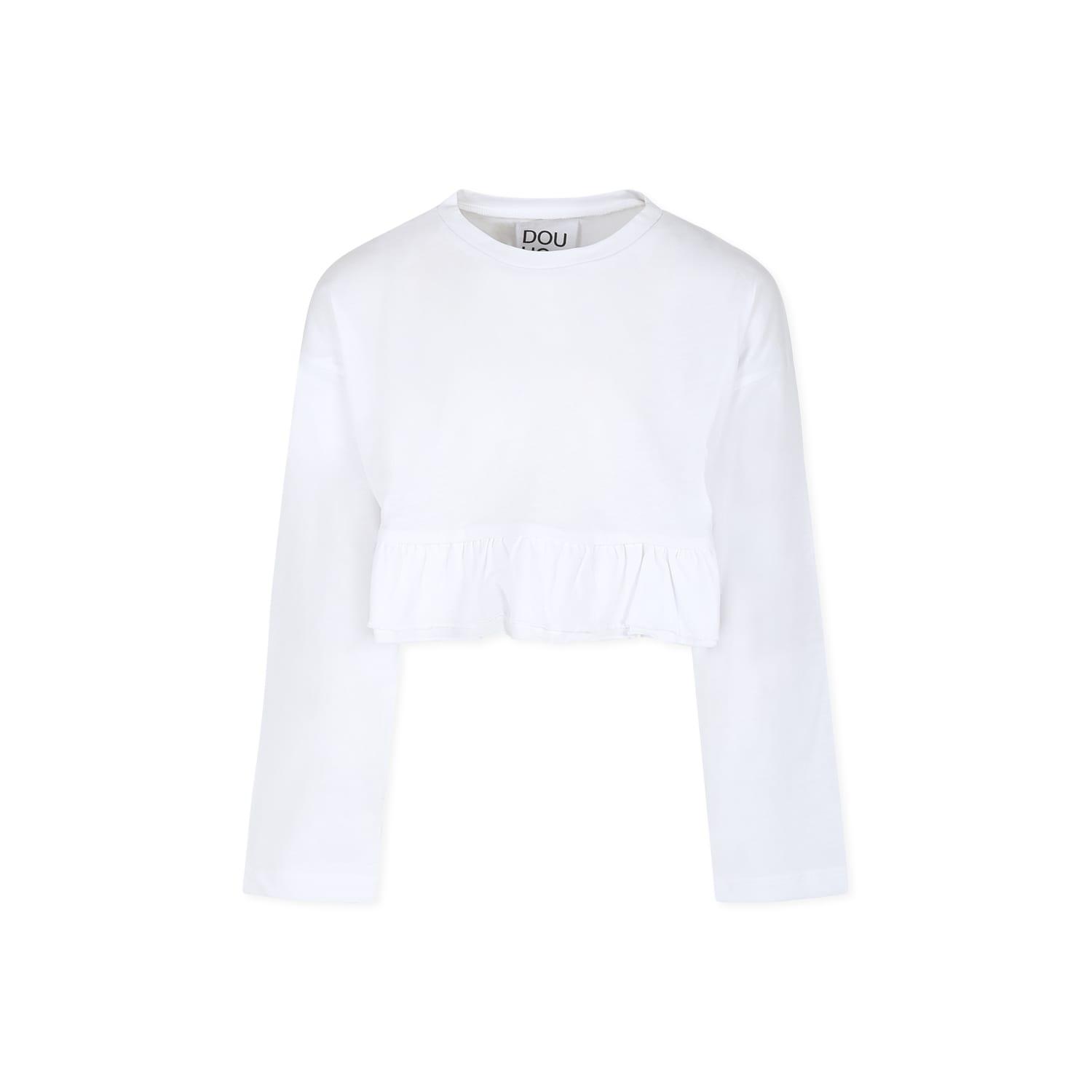 douuod white crop t-shirt for girl with logo