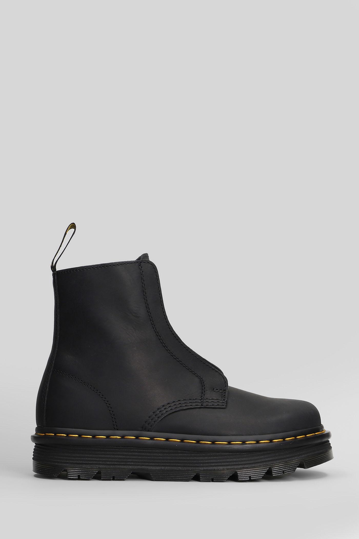 dr. martens zebzag lace less combat boots in black leather