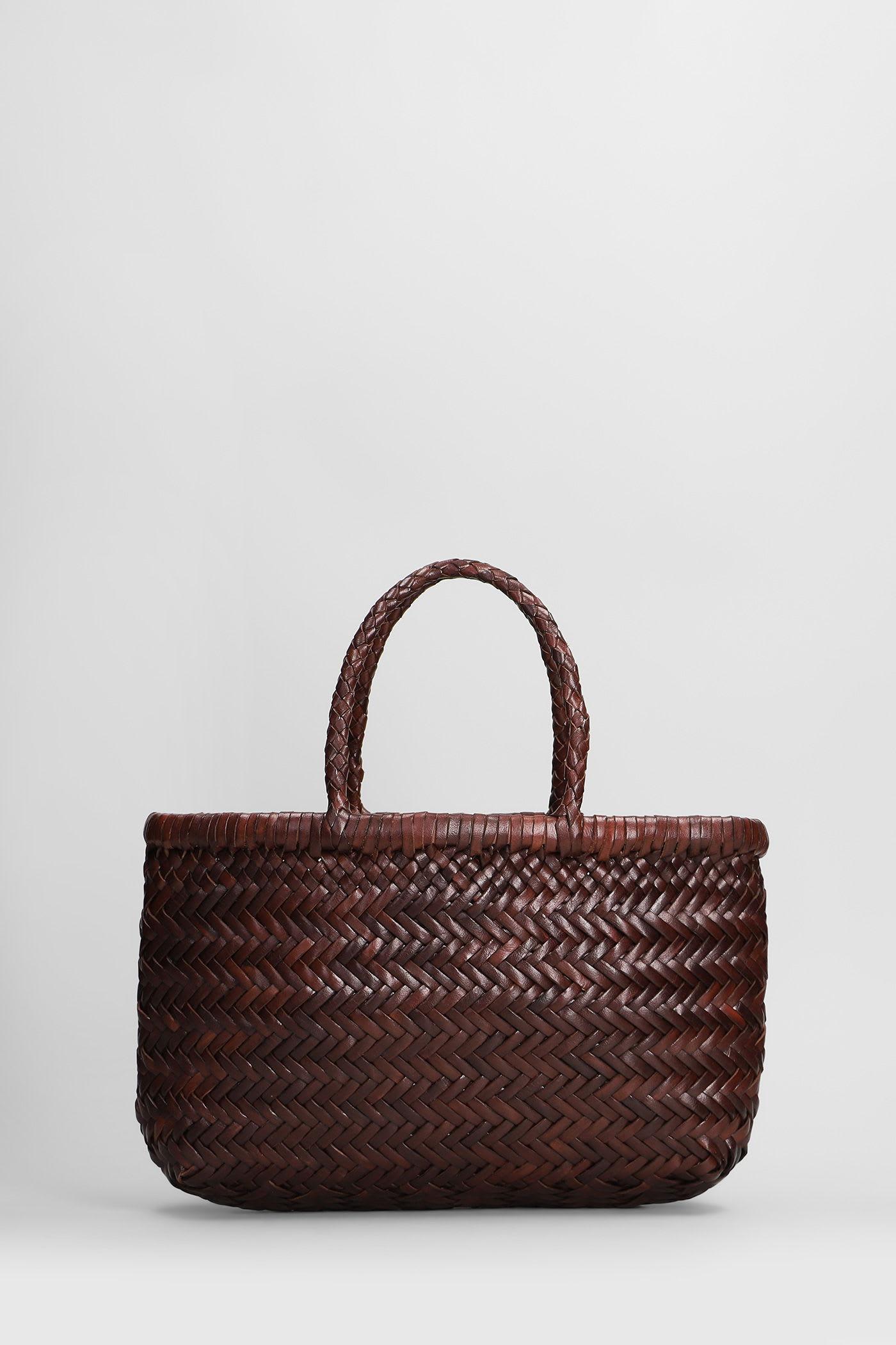 dragon diffusion mini flat gora baskt hand bag in brown leather
