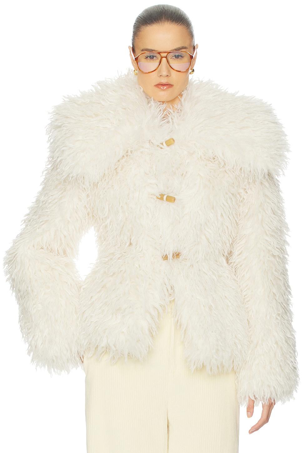 dramatic collar faux shearling jacket