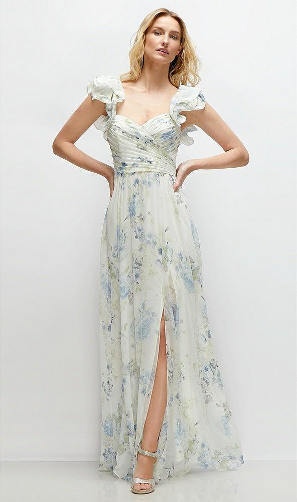 dramatic ruffle edge strap chiffon maxi dress