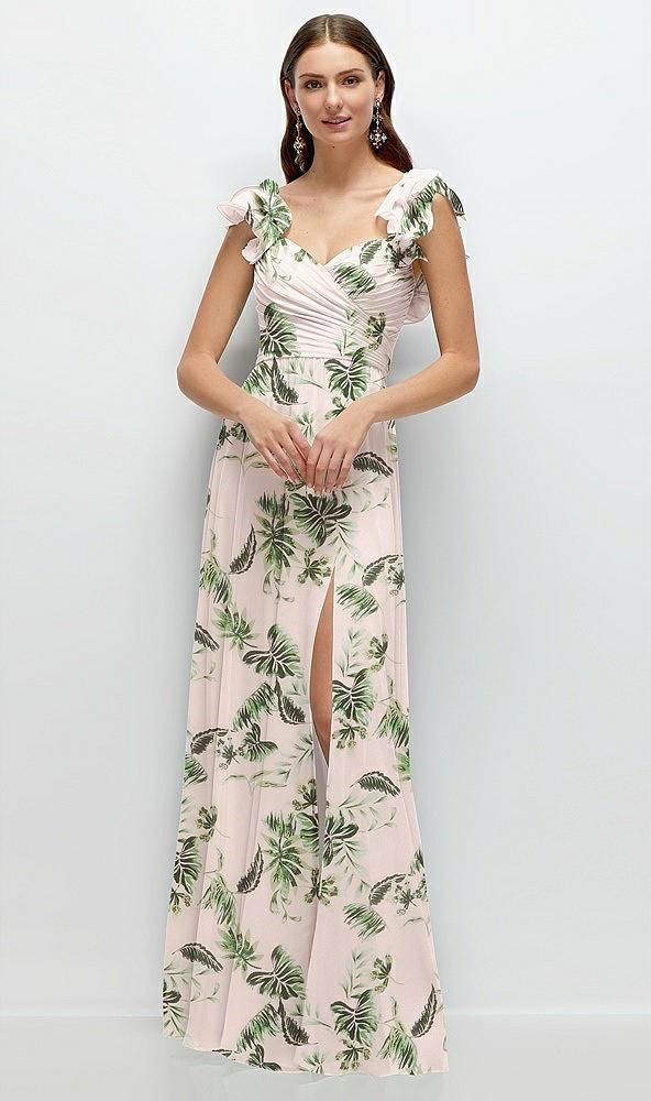 dramatic ruffle edge strap chiffon maxi dress