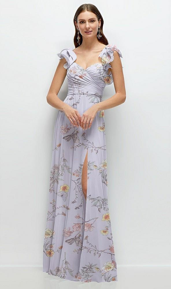 dramatic ruffle edge strap chiffon maxi dress