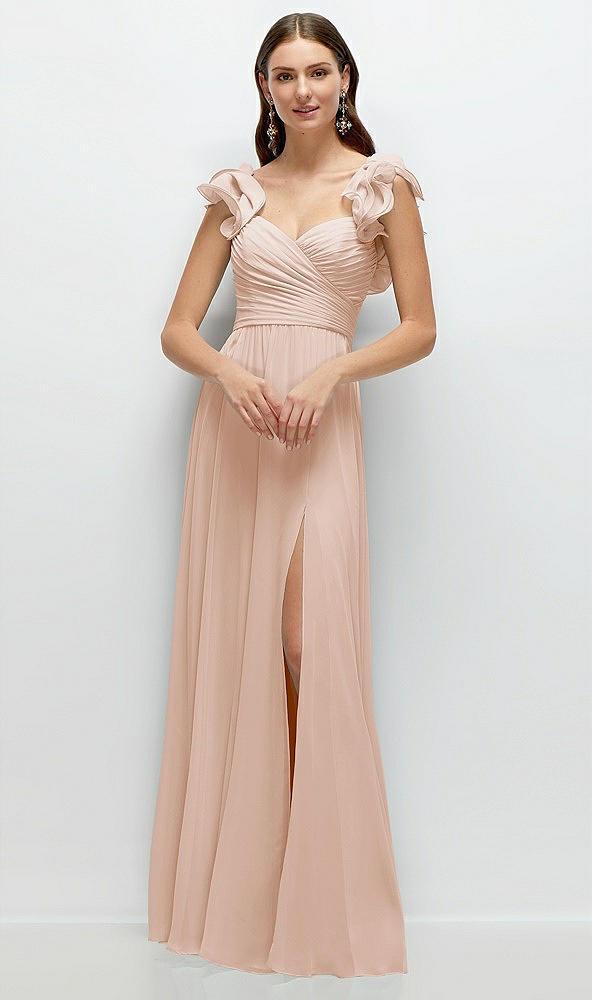 dramatic ruffle edge strap chiffon maxi dress