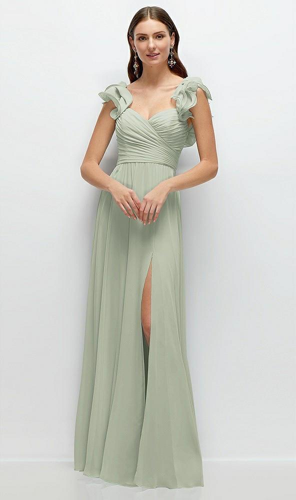dramatic ruffle edge strap chiffon maxi dress