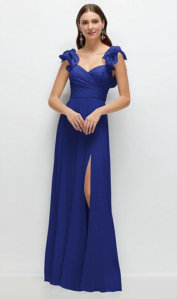 dramatic ruffle edge strap chiffon maxi dress