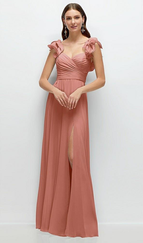 dramatic ruffle edge strap chiffon maxi dress