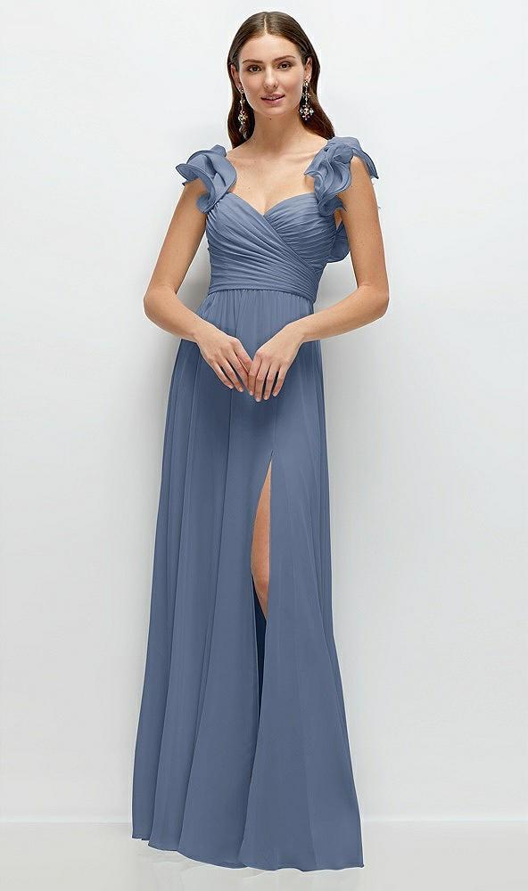 dramatic ruffle edge strap chiffon maxi dress