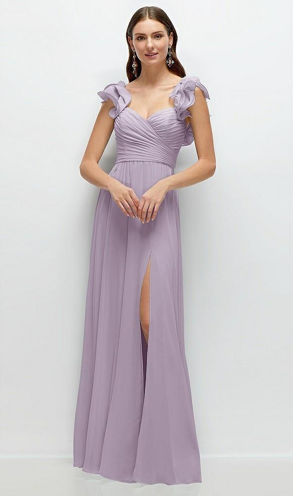 dramatic ruffle edge strap chiffon maxi dress