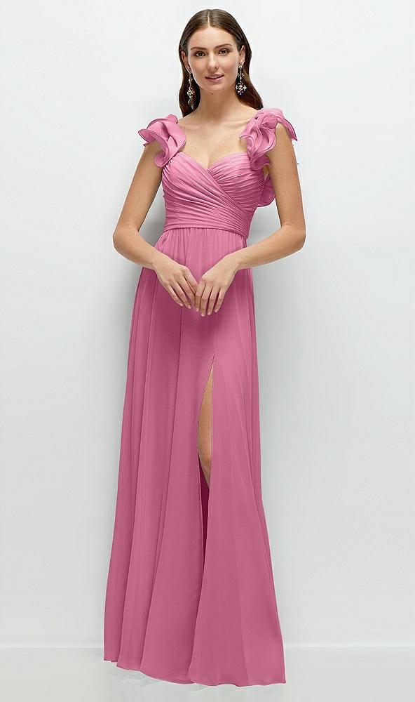 dramatic ruffle edge strap chiffon maxi dress