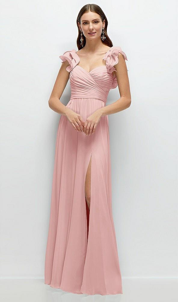 dramatic ruffle edge strap chiffon maxi dress