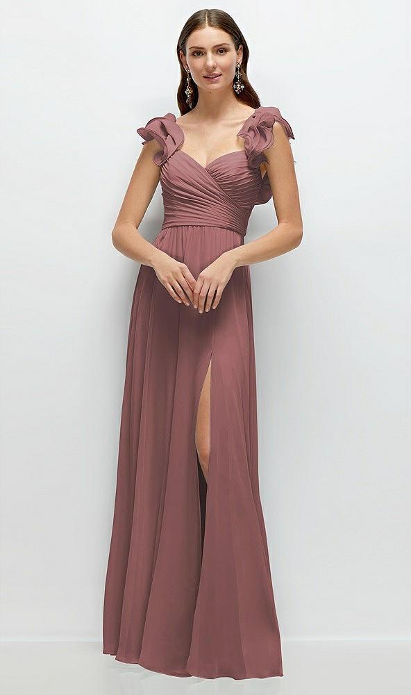 dramatic ruffle edge strap chiffon maxi dress
