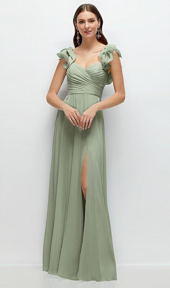 dramatic ruffle edge strap chiffon maxi dress