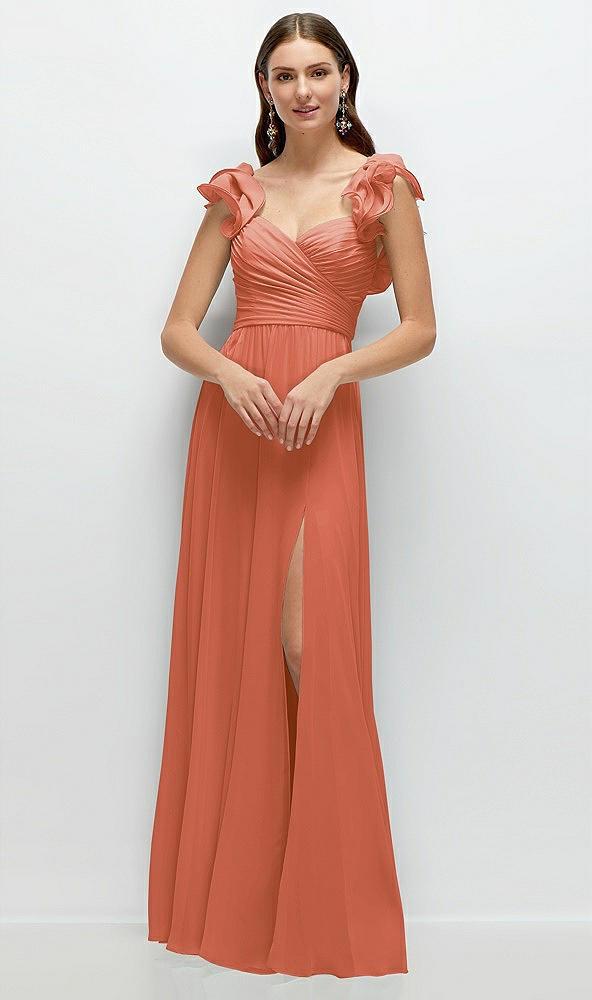 dramatic ruffle edge strap chiffon maxi dress