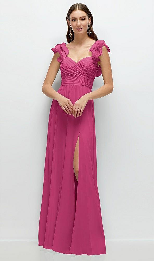 dramatic ruffle edge strap chiffon maxi dress