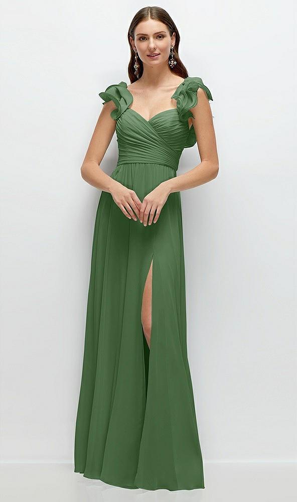 dramatic ruffle edge strap chiffon maxi dress