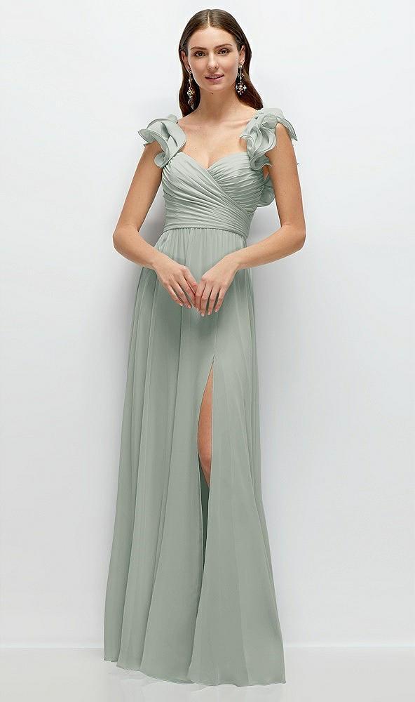 dramatic ruffle edge strap chiffon maxi dress