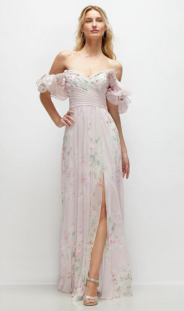 dramatic ruffle edge strap chiffon maxi dress