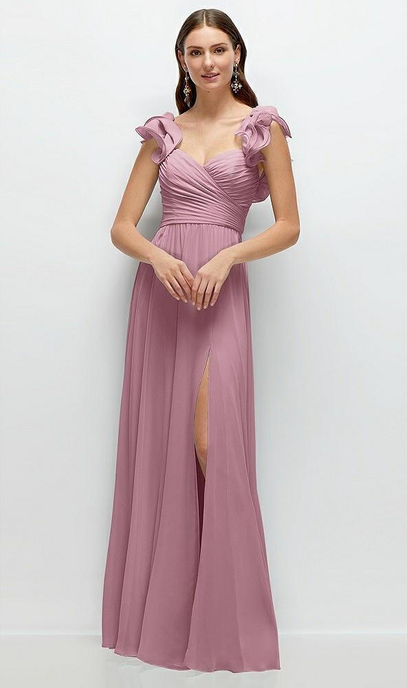 dramatic ruffle edge strap chiffon maxi dress