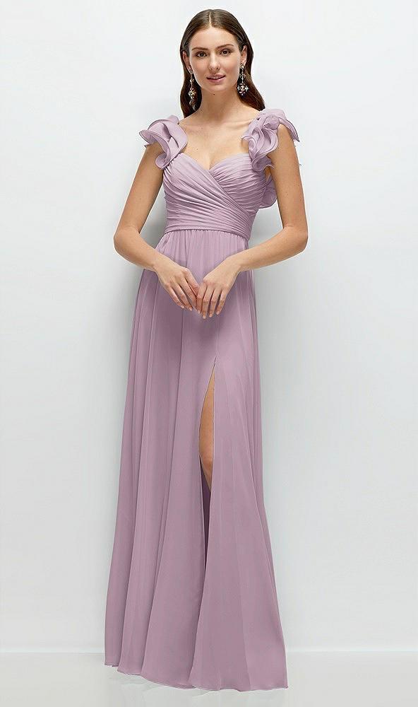 dramatic ruffle edge strap chiffon maxi dress