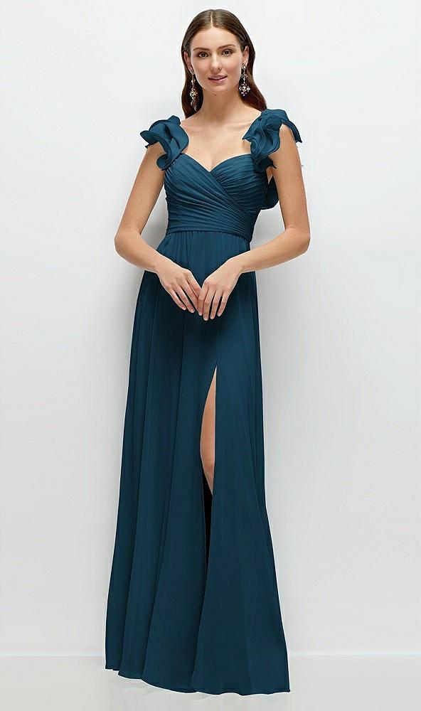 dramatic ruffle edge strap chiffon maxi dress
