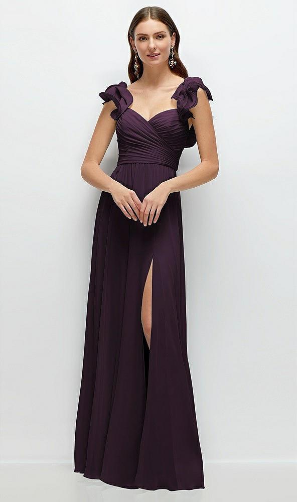 dramatic ruffle edge strap chiffon maxi dress