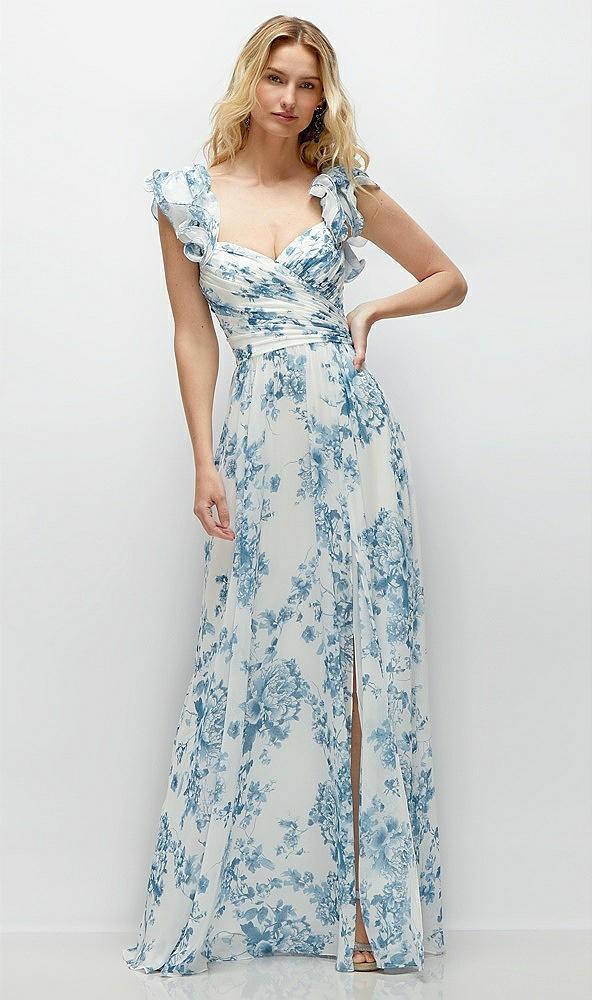 dramatic ruffle edge strap chiffon maxi dress