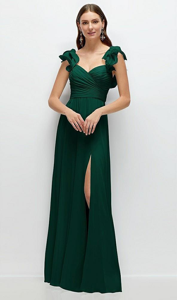 dramatic ruffle edge strap chiffon maxi dress