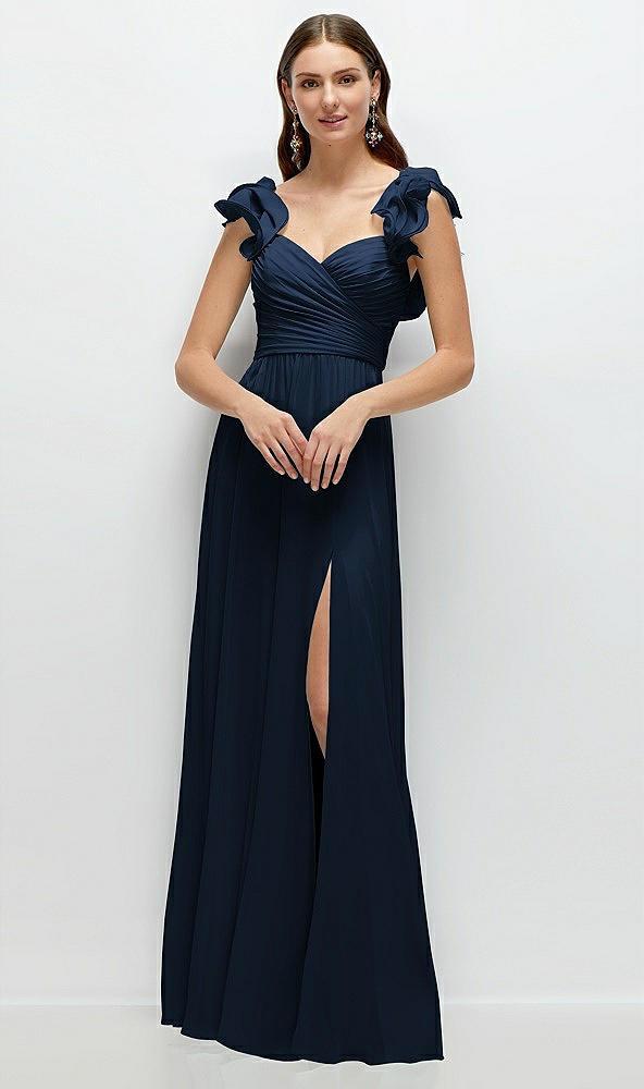dramatic ruffle edge strap chiffon maxi dress