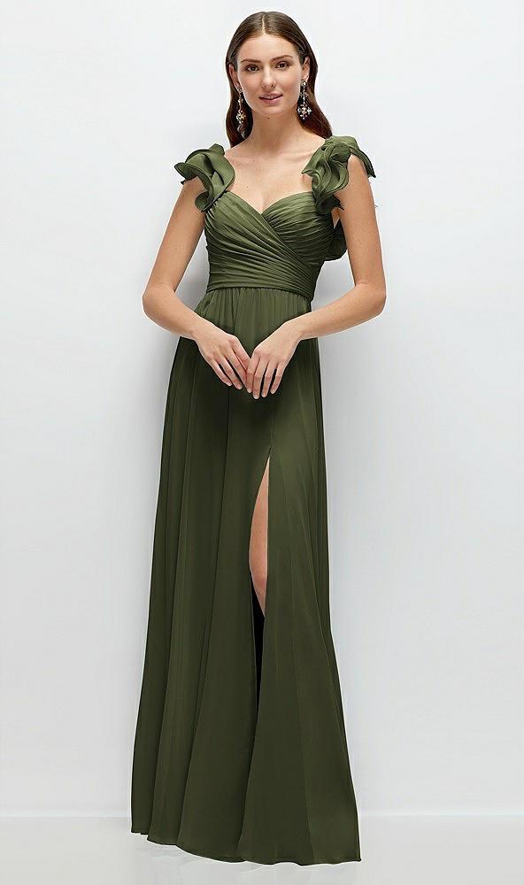 dramatic ruffle edge strap chiffon maxi dress