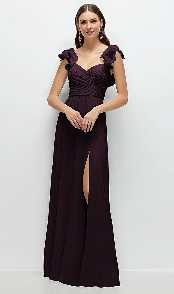 dramatic ruffle edge strap chiffon maxi dress