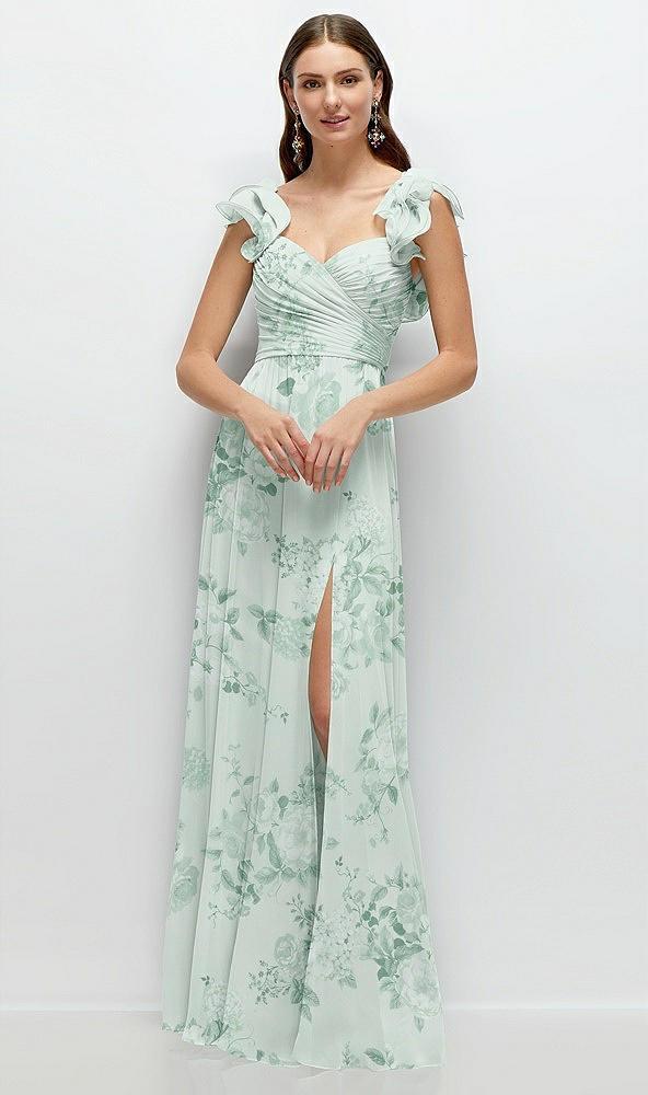 dramatic ruffle edge strap chiffon maxi dress