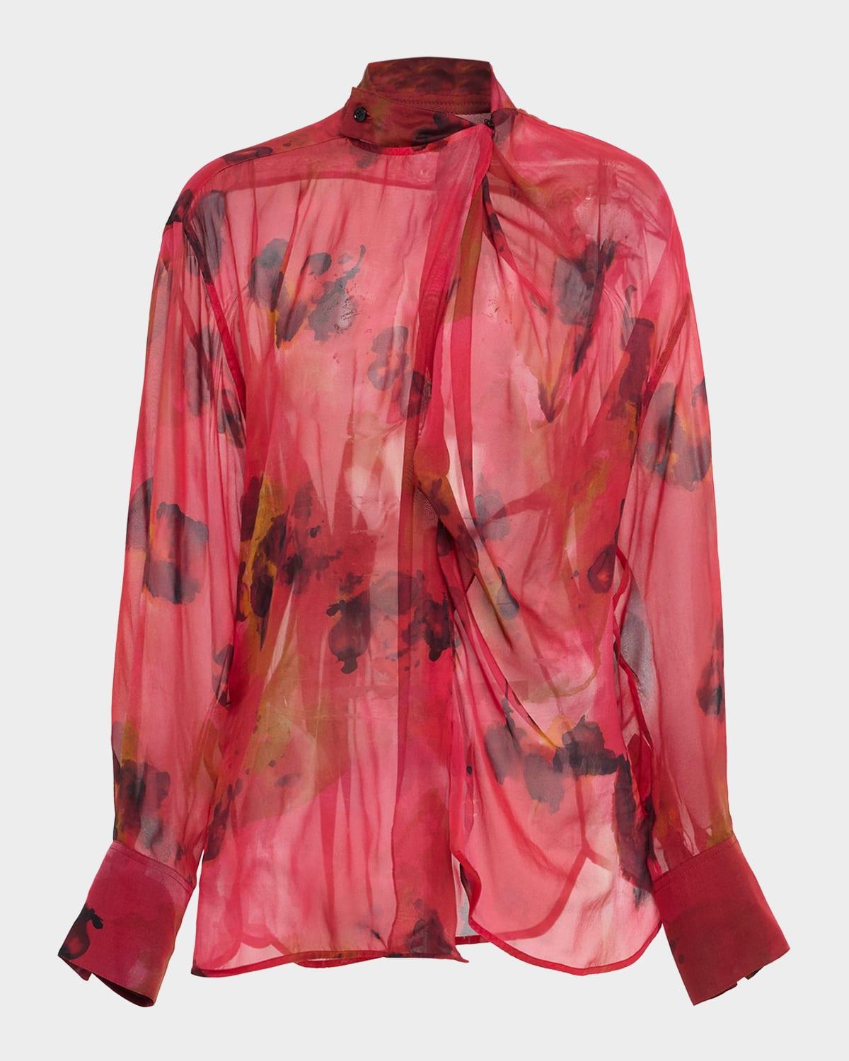 drape detail silk blouse