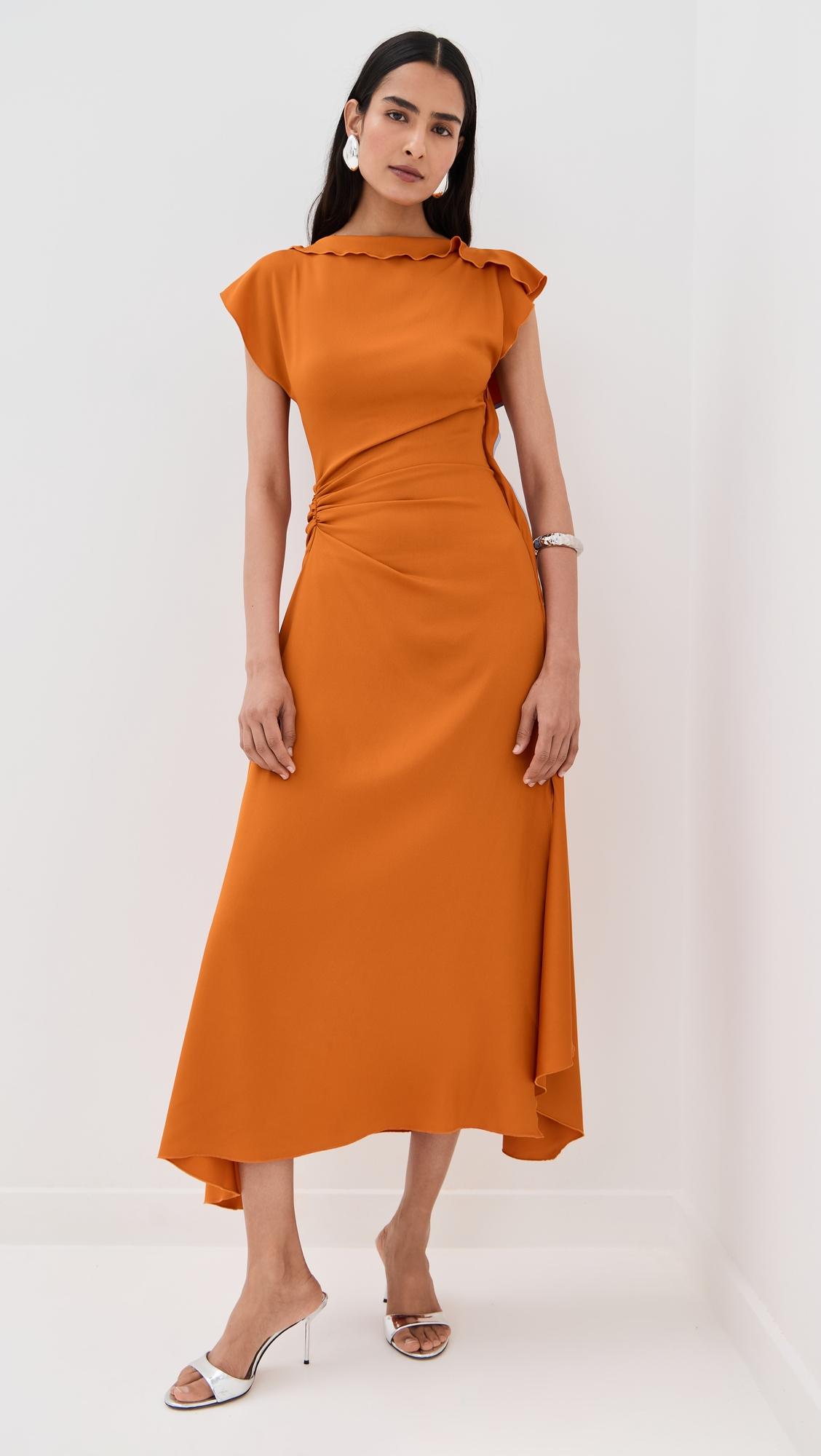 drape sleeve midi dress