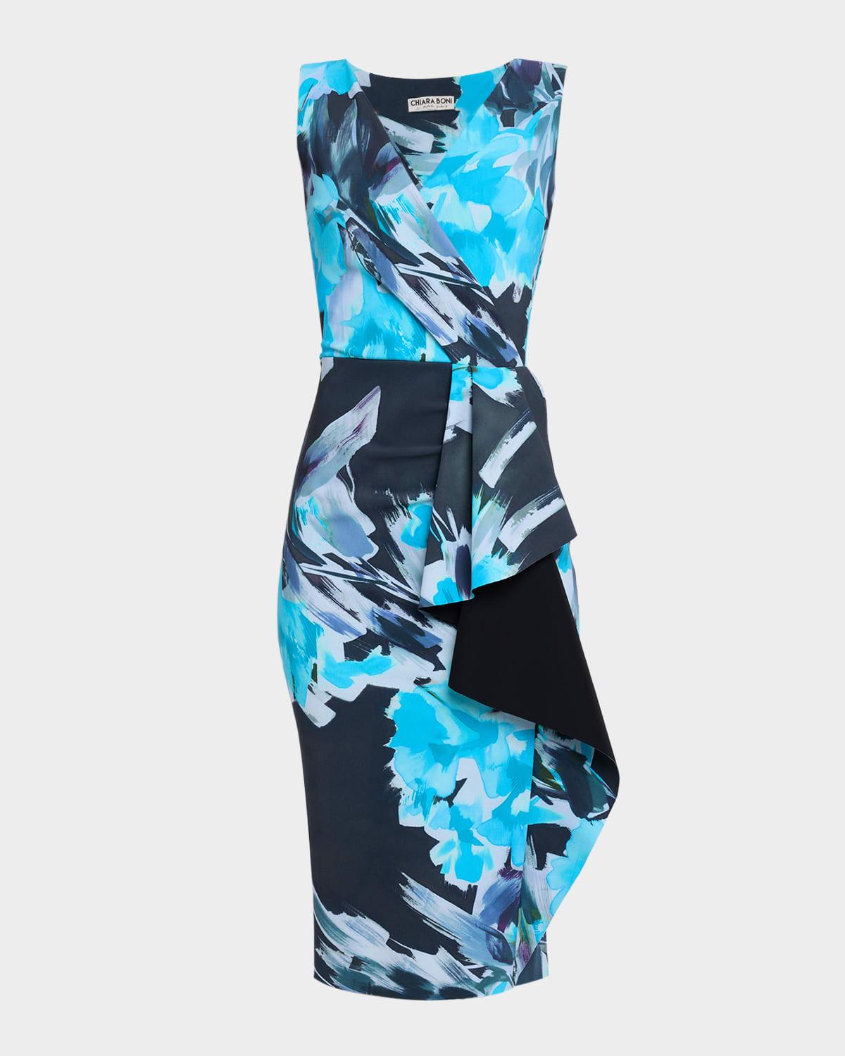 draped abstract-print bodycon dress