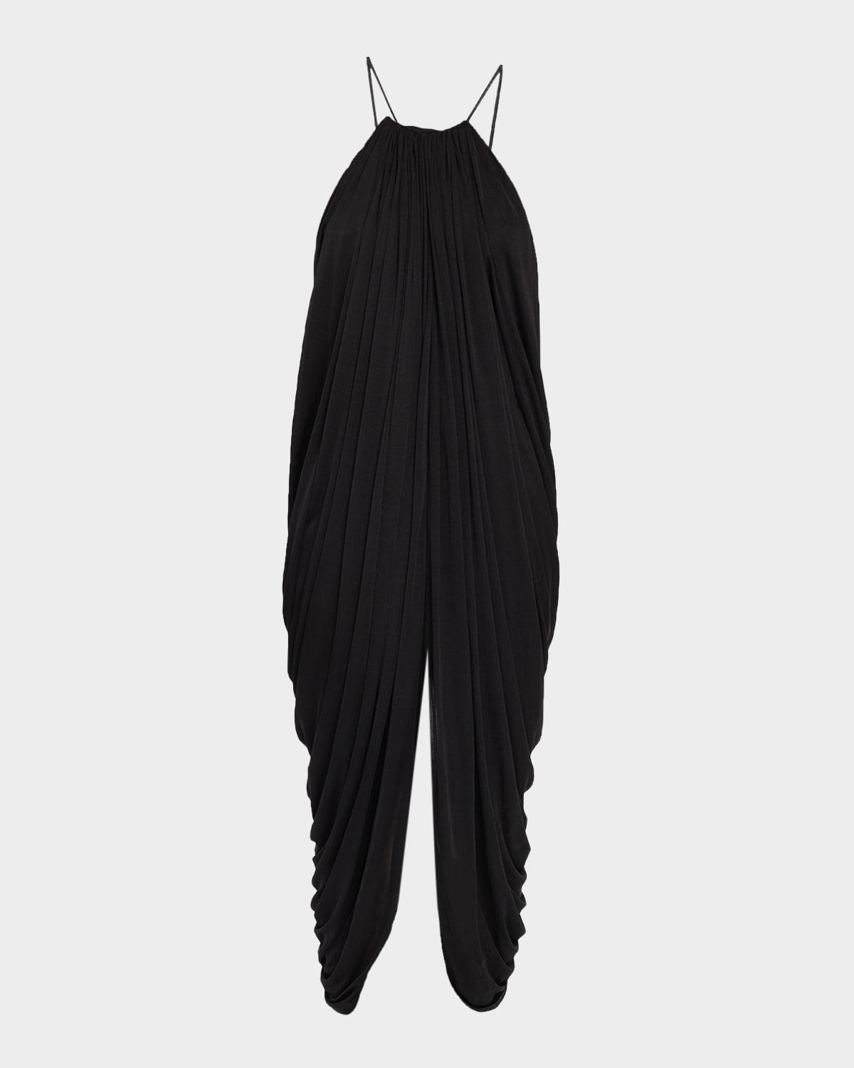 draped anagram backless midi dress